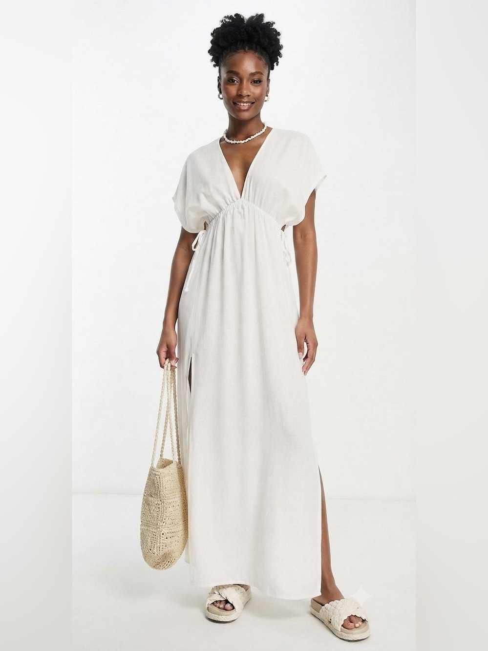 ASOS | Dresses | Asos Design Maternity Flutter Sleeve Maxi Beach Dress With Channelled Tie Waist